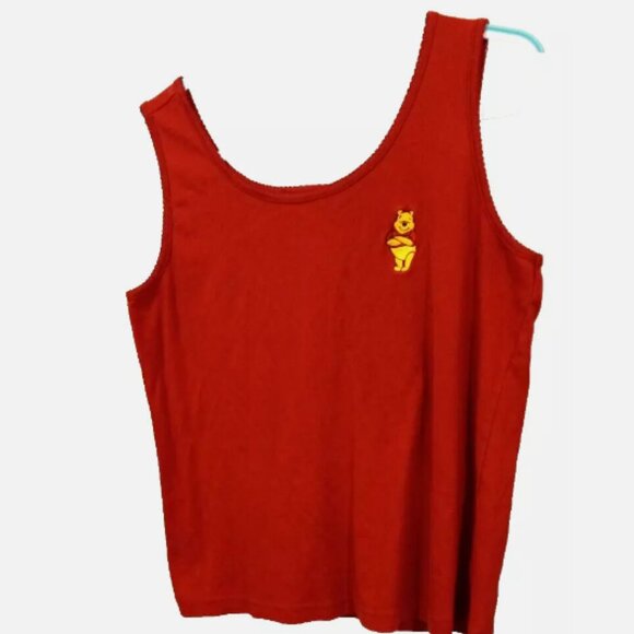 Winnie the Pooh Tank Top Size XL Disney Store Red Embroidery Sleeveless - Picture 1 of 7